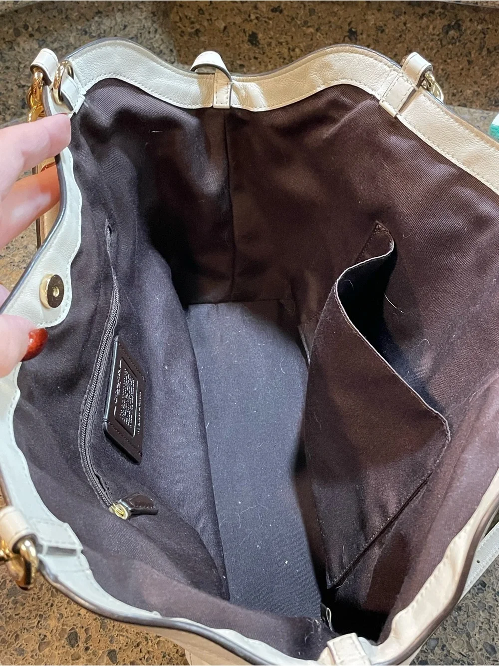 EUC Coach Lexy Shoulder Bag Signature “C” Jacquard Chalk/White Leather Trim Gold